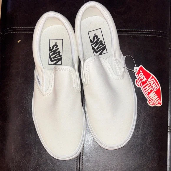 Vans White Slip-On Sneakers - Picture 1 of 8